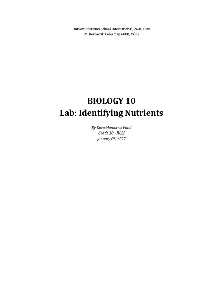 lab identifying nutrients assignment lab report brainly