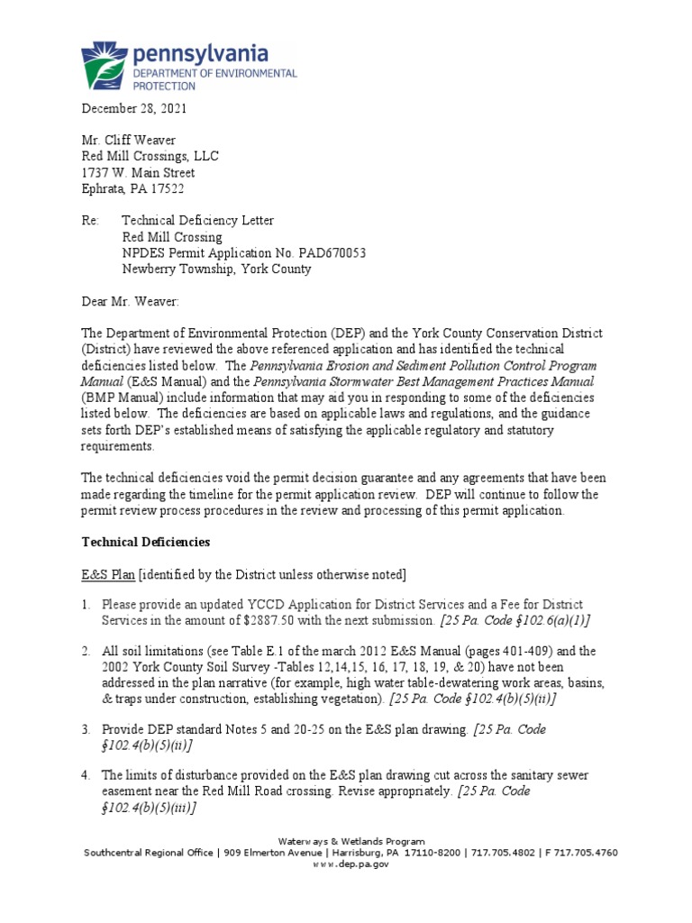 Red Mill Crossing Permit Deficiencies | PDF | Storm Drain | Stormwater