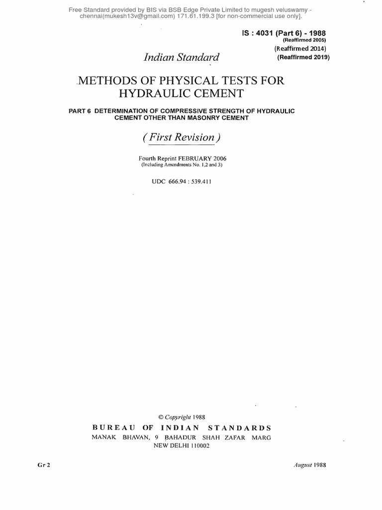 .Methods of Physical Tests For Hydraulic Cement Indian Standard PDF