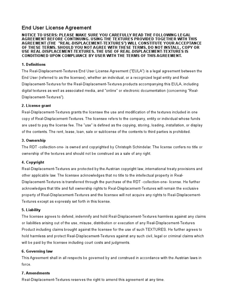 End User License Agreement PDF License Copyright