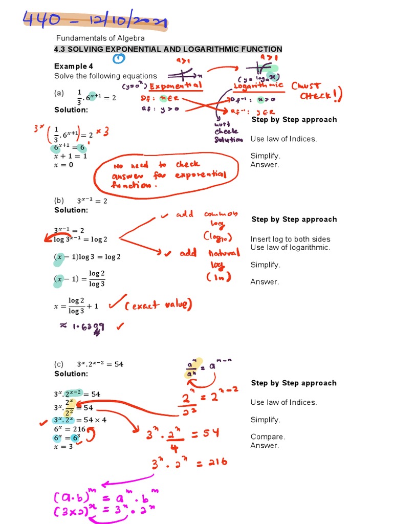 Solving Exponential and Logarithmic Equations | PDF | Logarithm ...