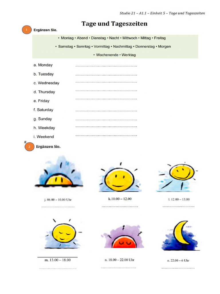 Wochentage Und Tageszeiten | PDF