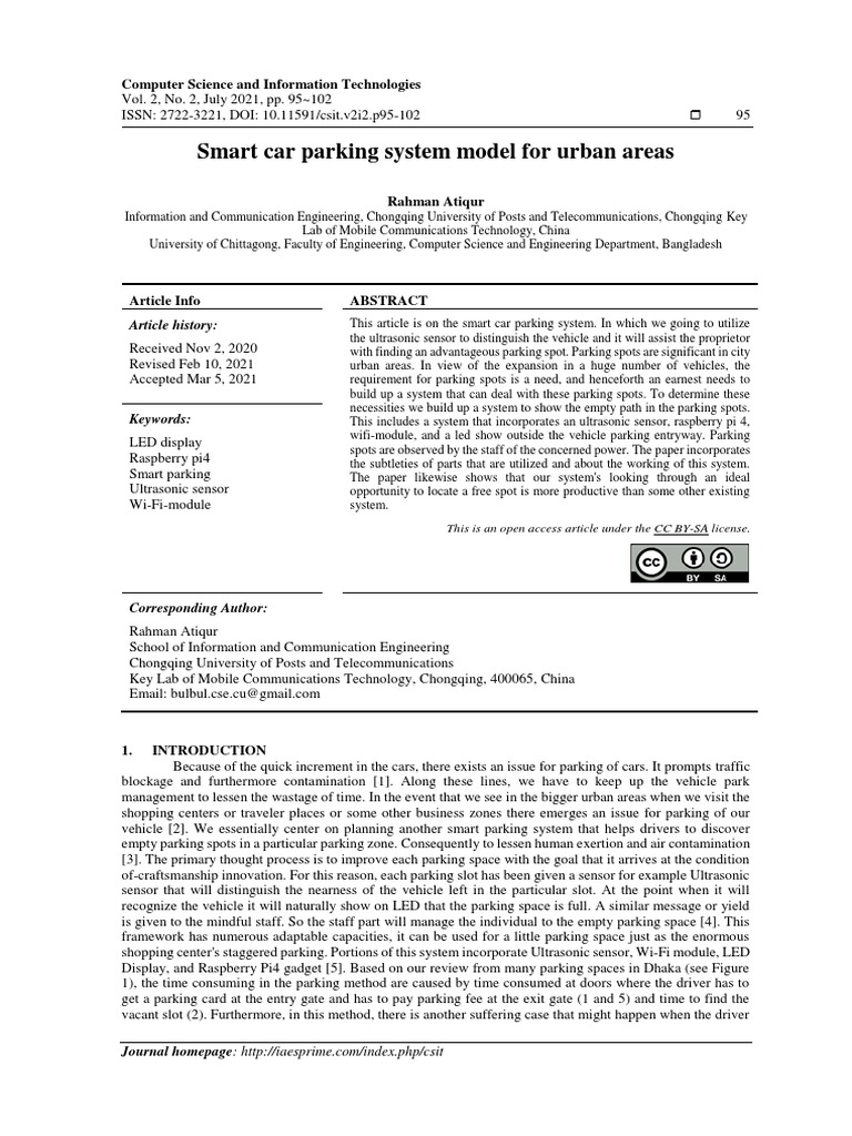 Smart Urban Car Parking System Model | PDF | Parking | Internet Of Things