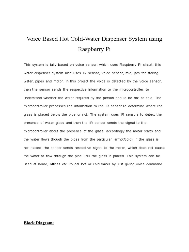 Voice Based Hot ColdWater Dispenser System Using Raspberry Pi PDF