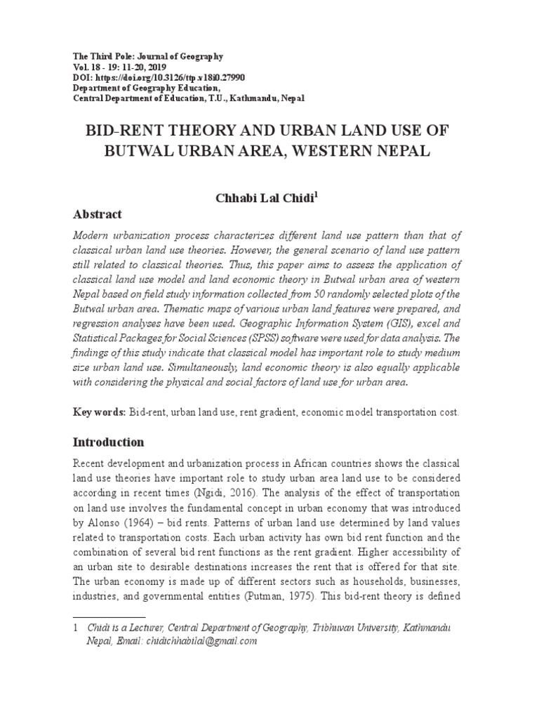 Bid-Rent Theory and Urban Land Use of Butwal Urban Area, Western Nepal ...