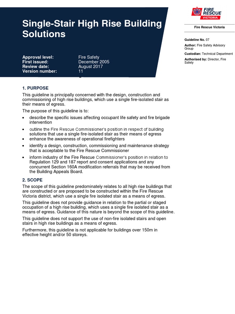 FRV Fire Safety Guideline GL07 SingleStair High Rise Building