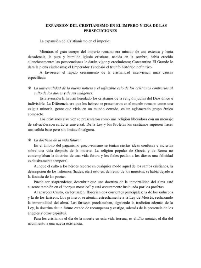 Expansion Del Cristianismo en El Impero y Era de Las Persecuciones ...