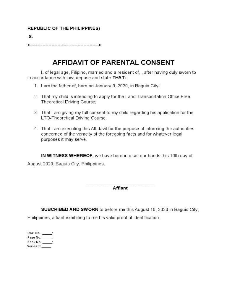 Affidavit of Parental Consent for LTO Course | PDF