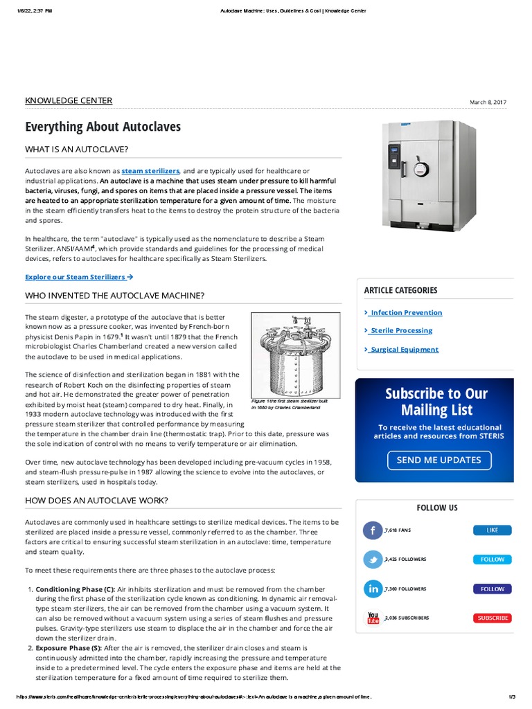 Autoclave Machine Uses, Guidelines & Cost Knowledge Center PDF