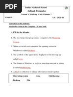 Indira National School Subject-Computer: Lesson 3 - Working With Windows 7 A.Y. - 2021-22