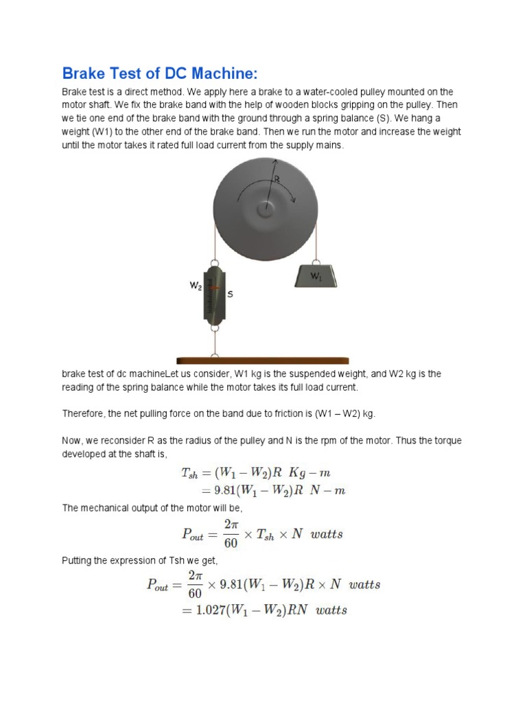 Brake Test of DC Machine | PDF