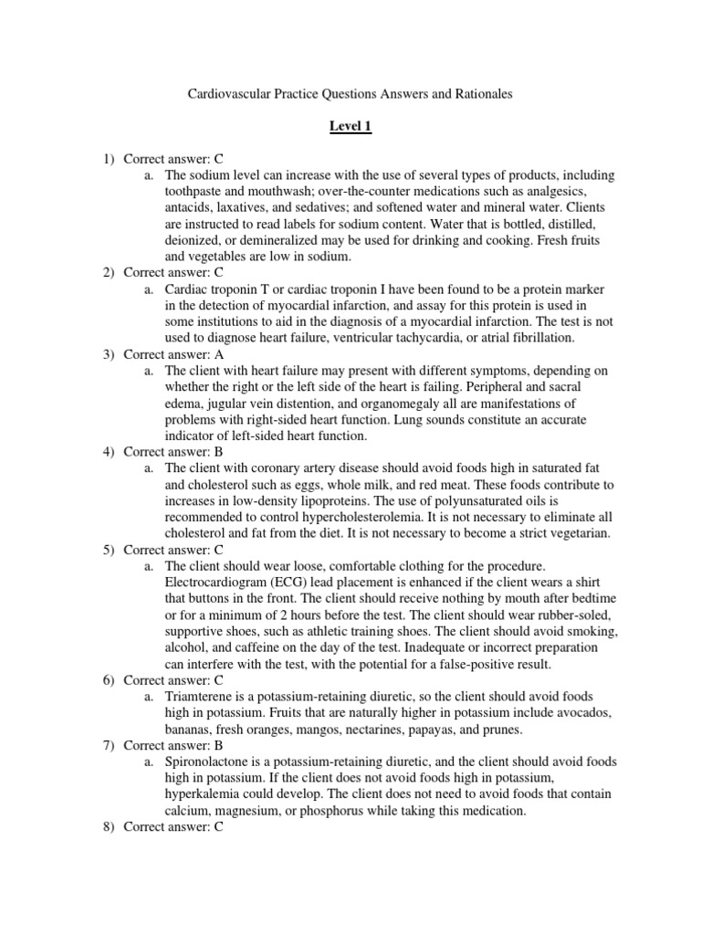 Cardiovascular Practice Questions Answers and RationalesFALL2019-1 ...