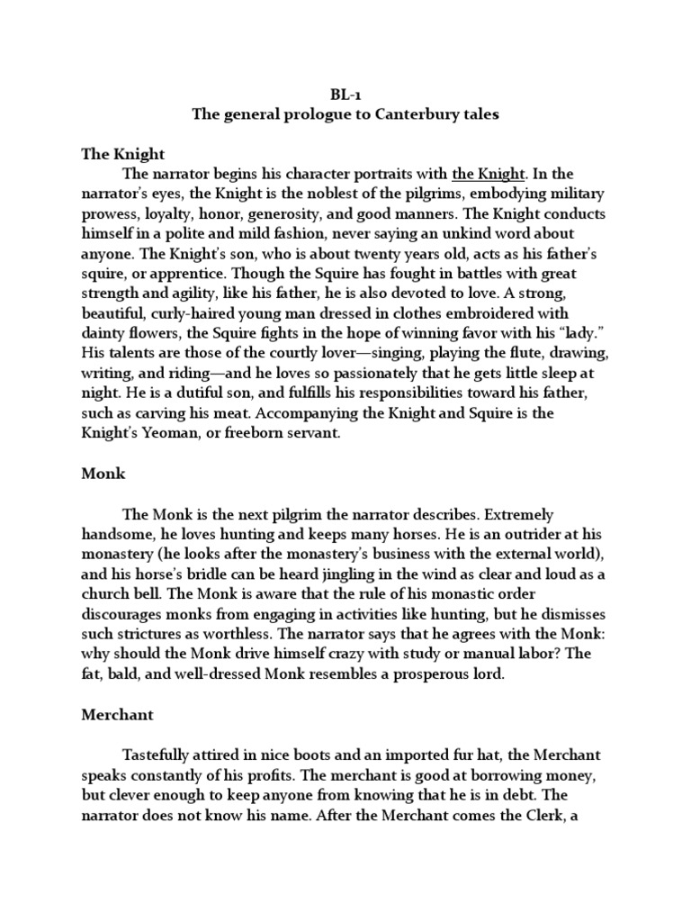 BL-1 The General Prologue To Canterbury Tales The Knight | PDF | Poetry ...