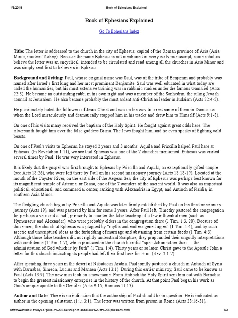 Ephesians: Background and Themes Explained | PDF | Paul The Apostle ...