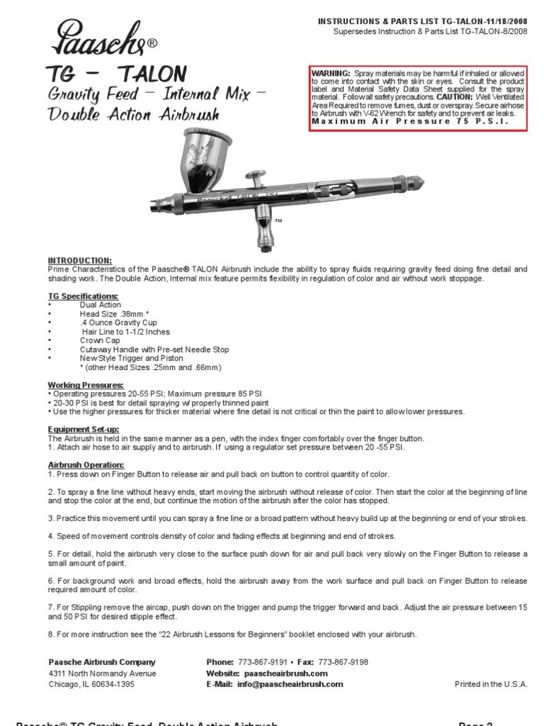 Paasche Talon Parts List PDF Nut (Hardware) Nature