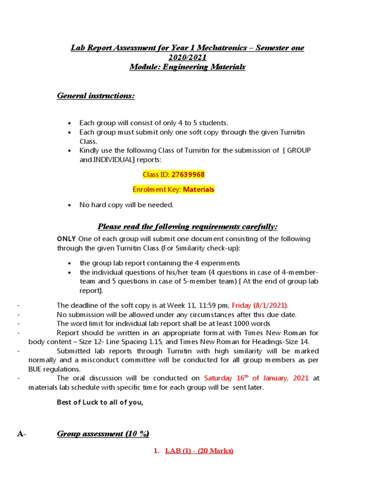 Year 1 Mechatronics Lab Report Guidelines | PDF | Deformation ...