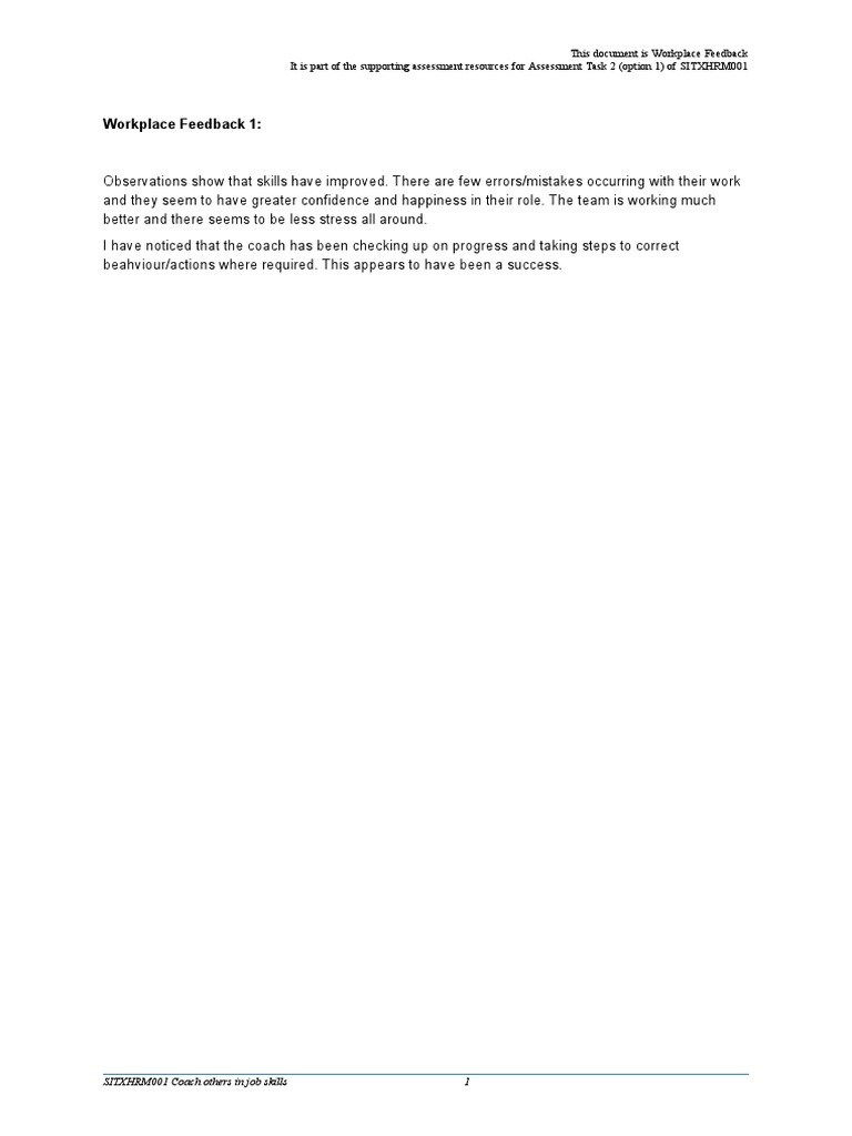 SITXHRM001 - Workplace Feedback.v1.0 | PDF | Business | Behavioural ...