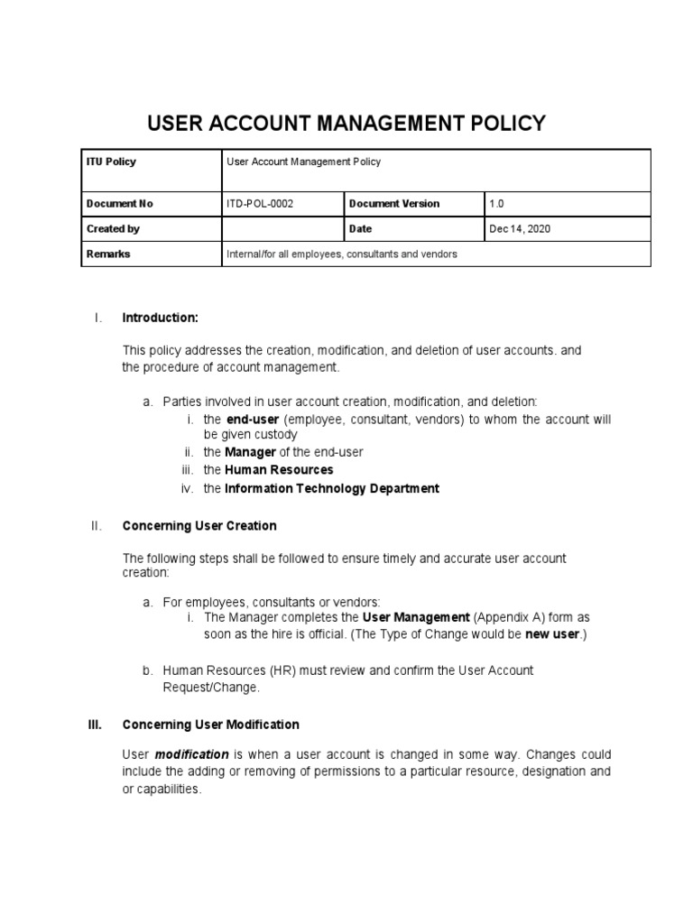 User Account Management Policy Guide | PDF | User (Computing) | Human ...