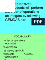 The Students Will Perform The Order of Operations On Integers by Following GEMDAS Rule