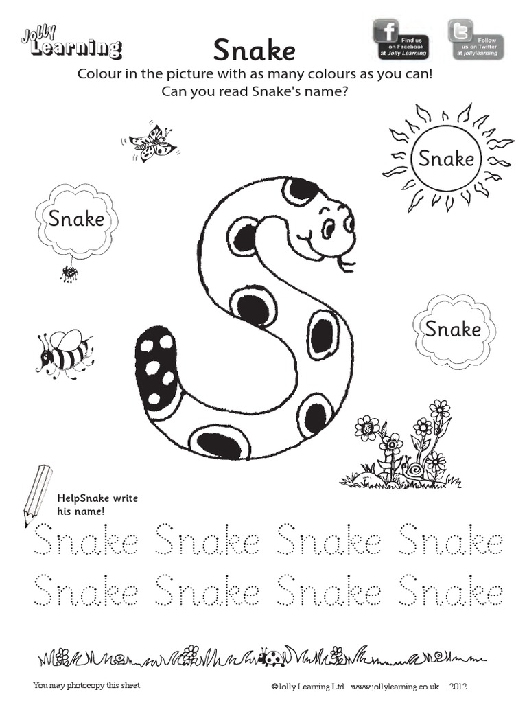 Snake Colouring Sheet | PDF | Language Arts & Discipline | Foreign ...