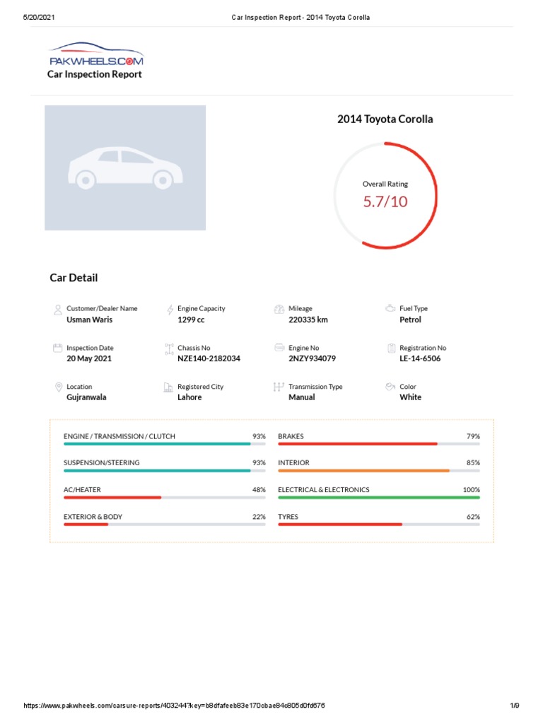 2014 Toyota Corolla Inspection Report | PDF | Transmission (Mechanics ...