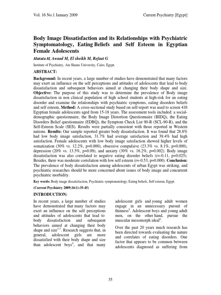 Body Image Dissatisfaction and Its Relationships With Psychiatric ...