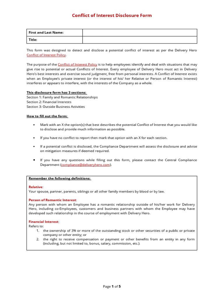 Conflict of Interest Disclosure Form | PDF | Conflict Of Interest ...
