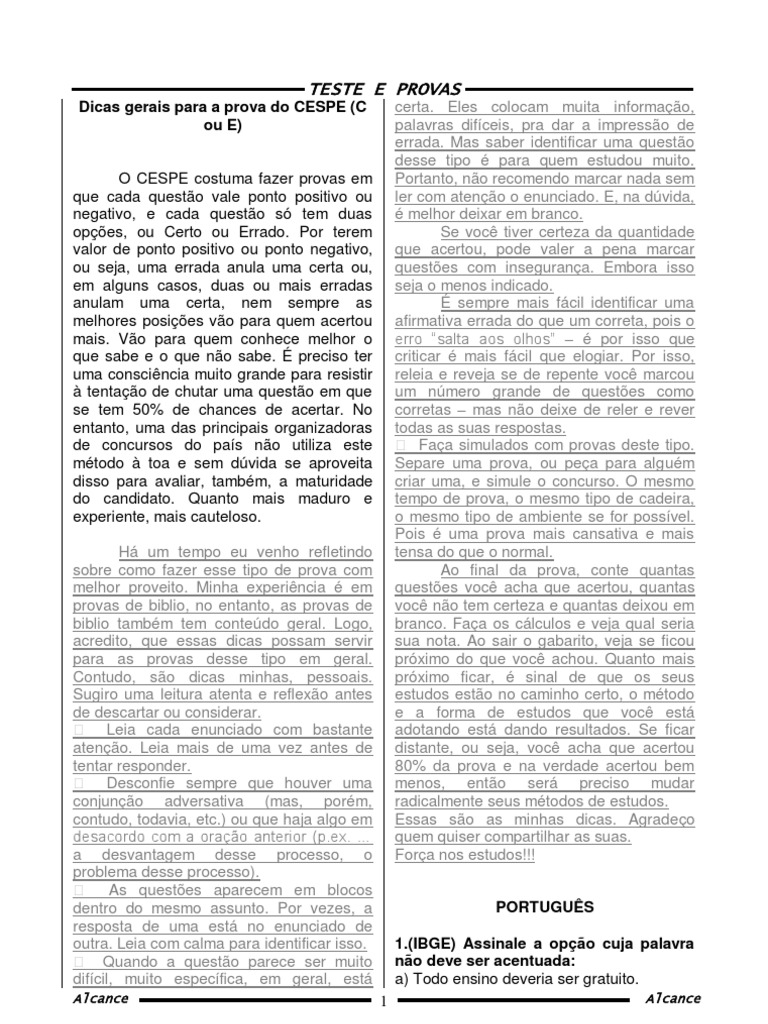 Dicas para Provas do CESPE | PDF | Estado | Tempo