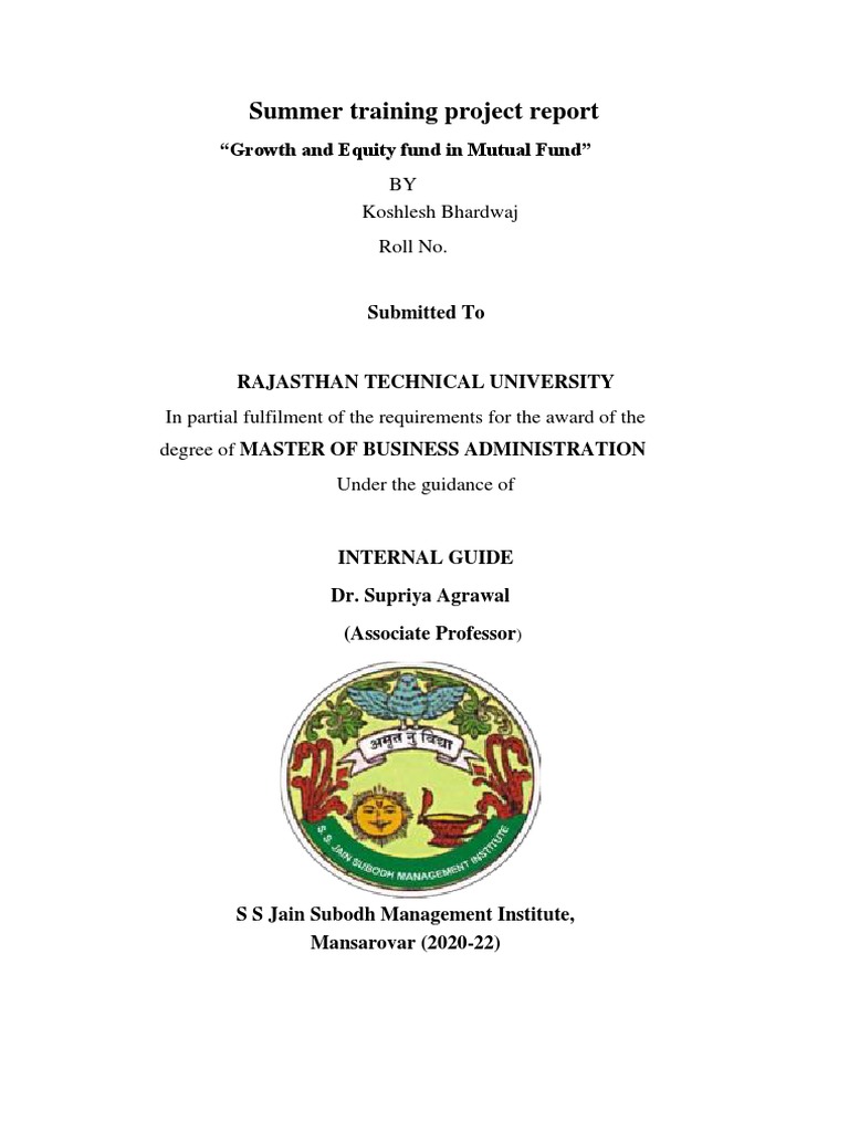Summer Training Report on Mutual Funds | PDF