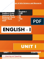 Semester: I Subject: English I Subject Code: 12E Internal Mark: 50 External Mark: 50 Total Mark: 100 Unit: I