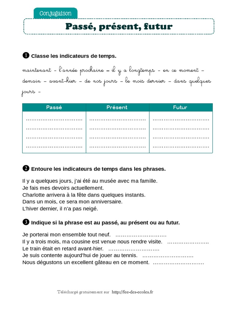 Passé Présent Futur Exercices Pdf Passe Present Futur Ce2 | PDF