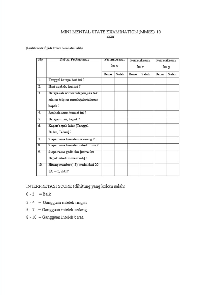 PDF Mini Mental State Examination CDT Skor 10 PDF