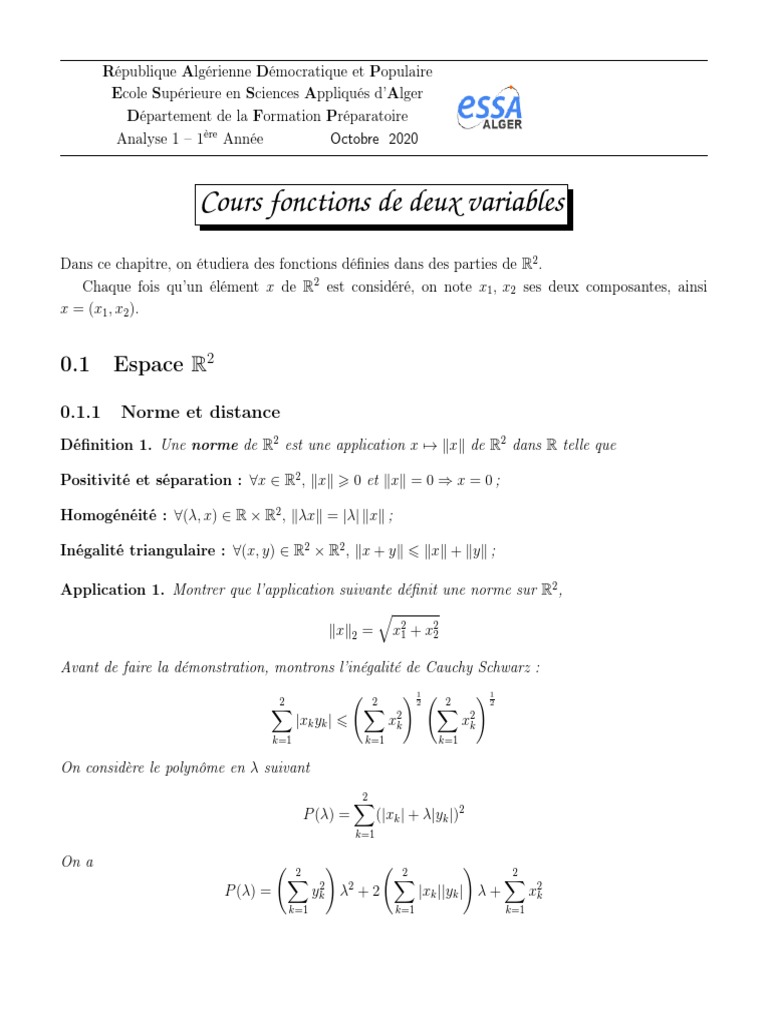 Cours sur les fonctions à deux variables PDF Fonction — free download