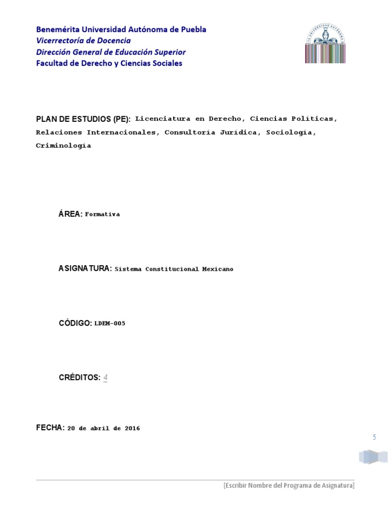 Plan de Estudios Derecho BUAP 2025 | PDF | Constitución | México