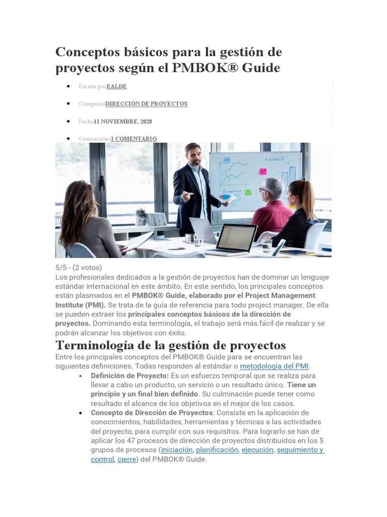 Conceptos Básicos para La Gestión de Proyectos Según El PMBOK | PDF ...