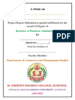 A Study On: Project Report Submitted in Partial Fulfillment For The Award of Degree of