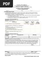 D Epartment of E Ducation: Learning Activity Worksheet I in Oral Communication