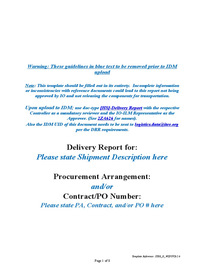 Delivery Report Template Guidelines | PDF | Packaging And Labeling ...