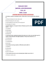 Answer The Following Questions: Biology Test Chapter: Life Processes F.M.: 25 Time: 1 Hour