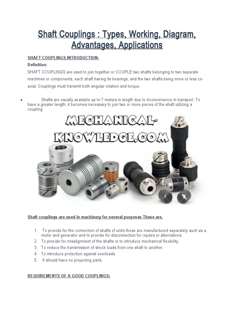 Shaft Couplings Types, Working, Diag Etc. PDF Mechanics Equipment