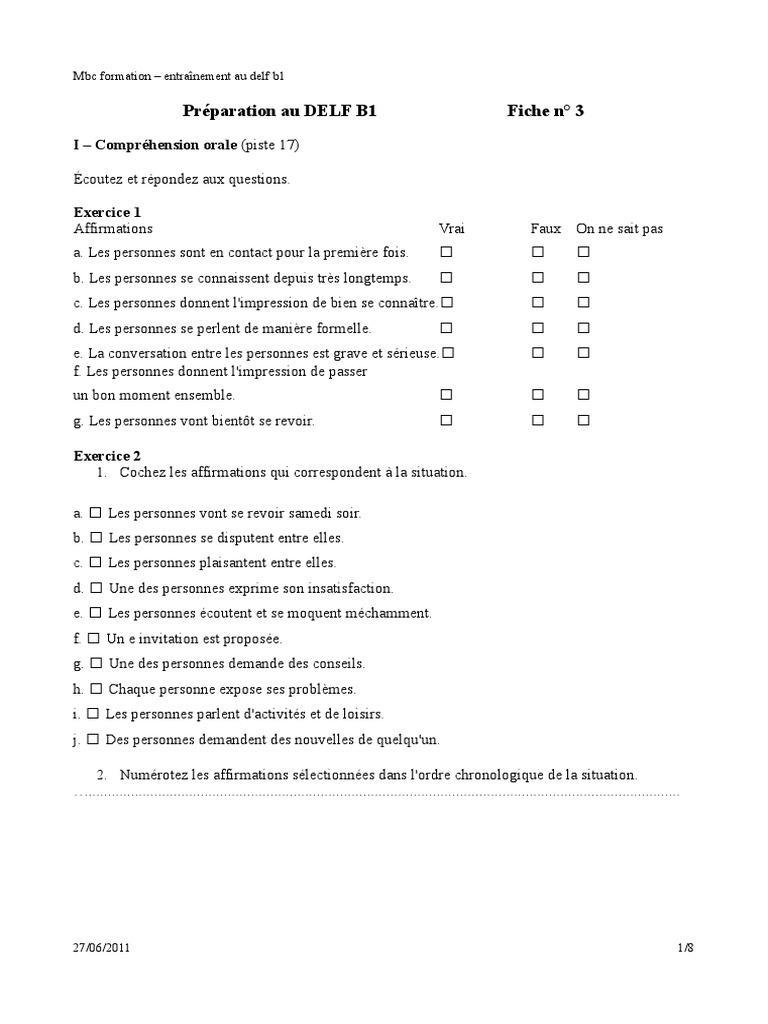 Exercices et corrigés DELF B1 PDF | PDF