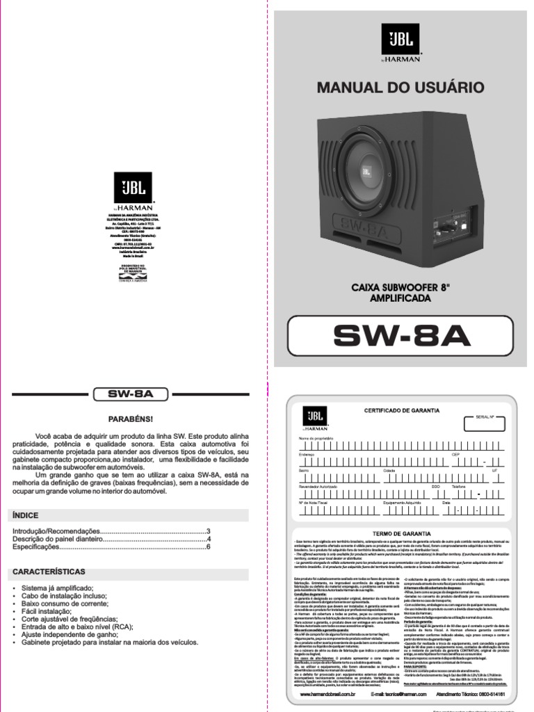 Manual do Usuário - Subwoofer SW-8A | PDF | Relâmpago | Engenharia Elétrica