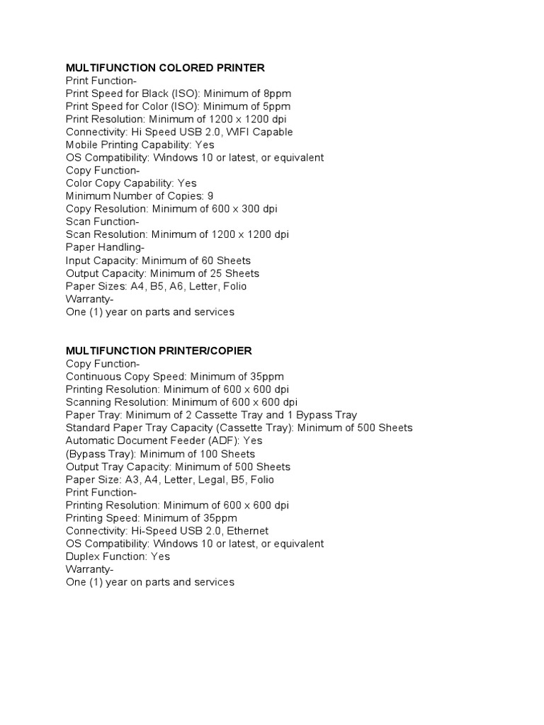 Printer-Copier Official Specs | PDF | Home & Garden | Computers