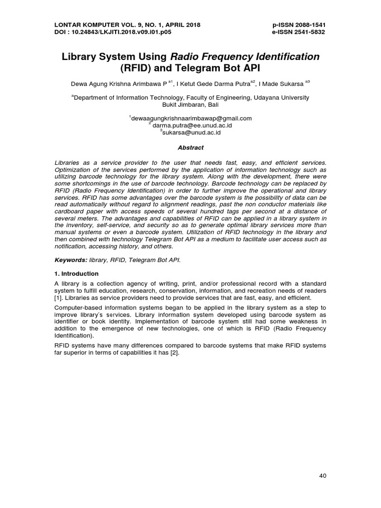 RFID Library System with Telegram Bot | PDF | Radio Frequency ...