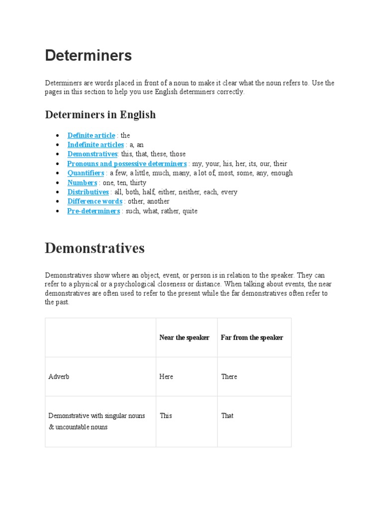 Determiners in English | PDF | Noun | Grammatical Number