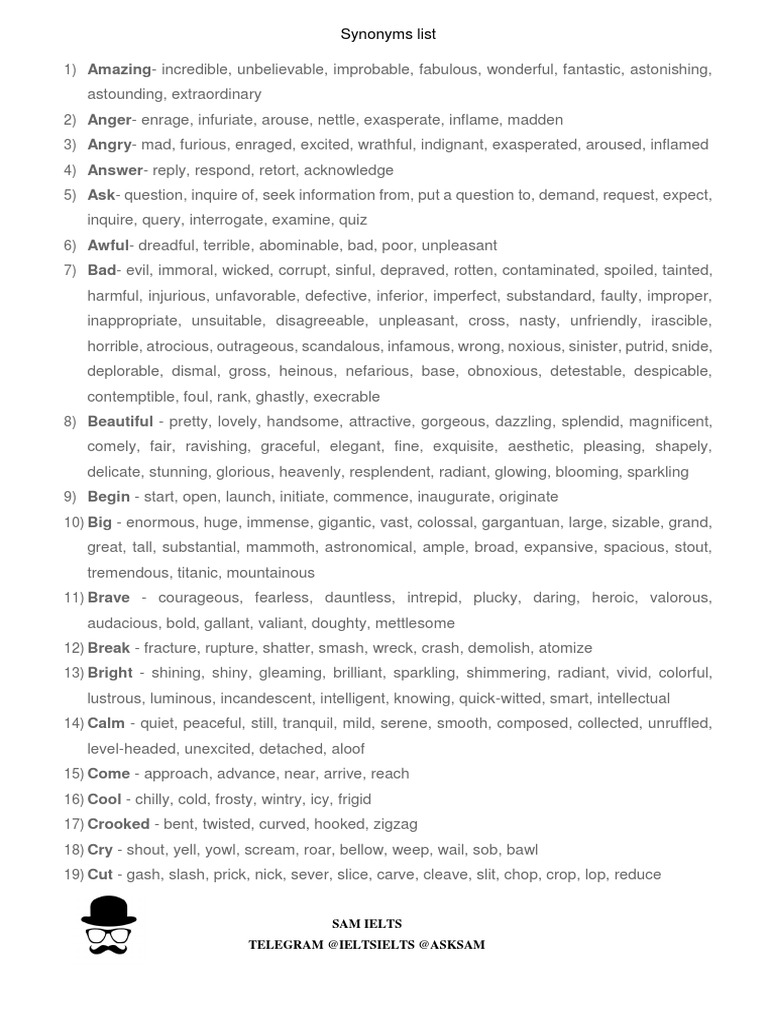 Synonyms List Sam Ielts Telegram ieltsielts asksam PDF