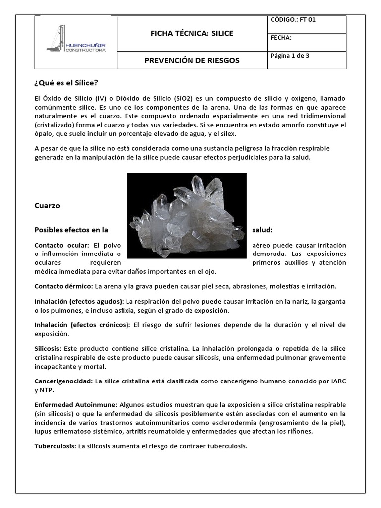 Ficha Tecnica Silice 10 PDF Condicion cronica Dióxido de silicio