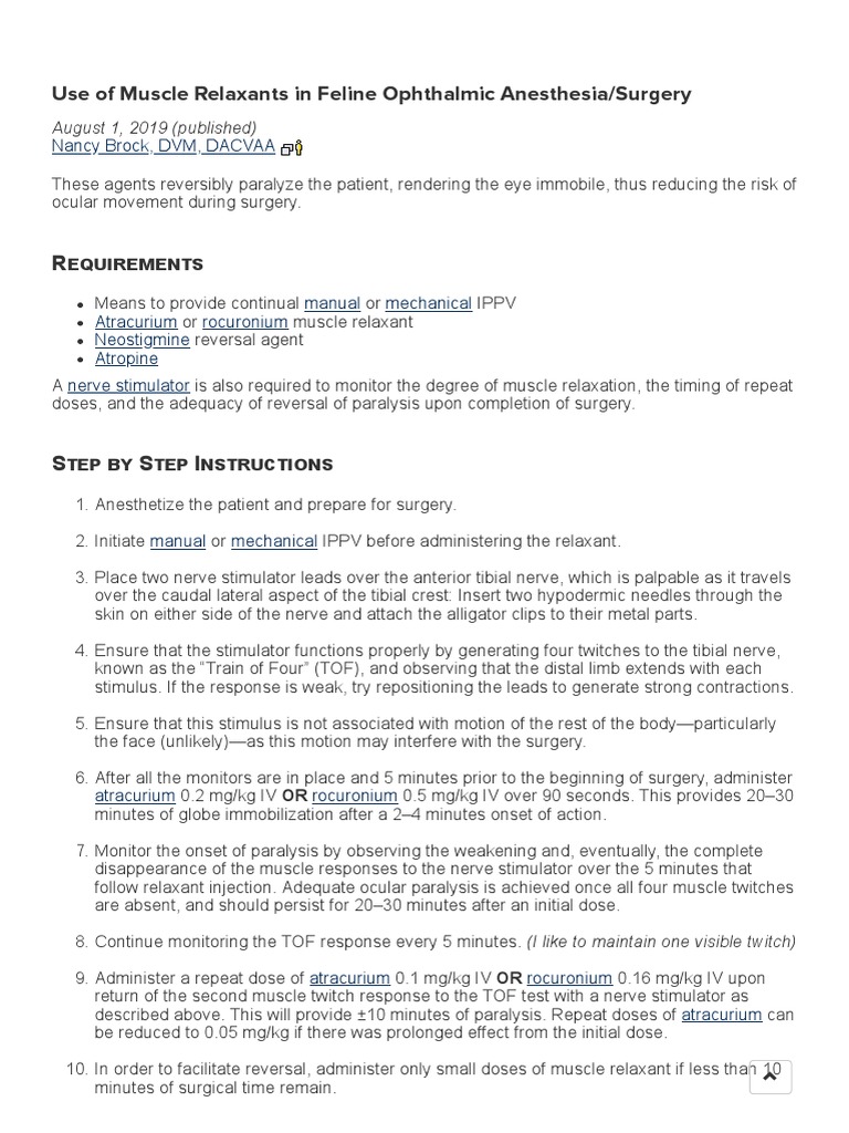 Use of Muscle Relaxants in Feline Ophthalmic Anesthesia Surgery