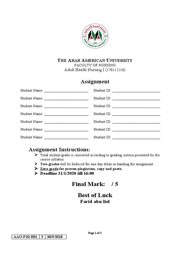 Assignment No. (1) Adult I Fall 2020 2021 | PDF | Heart | Medical ...