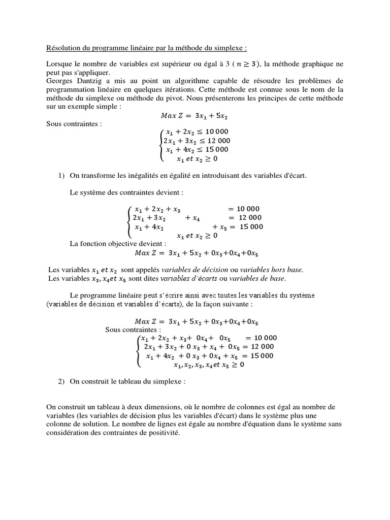 Méthode Du Simplexe - 2021 | PDF | Optimisation linéaire | Mathématiques
